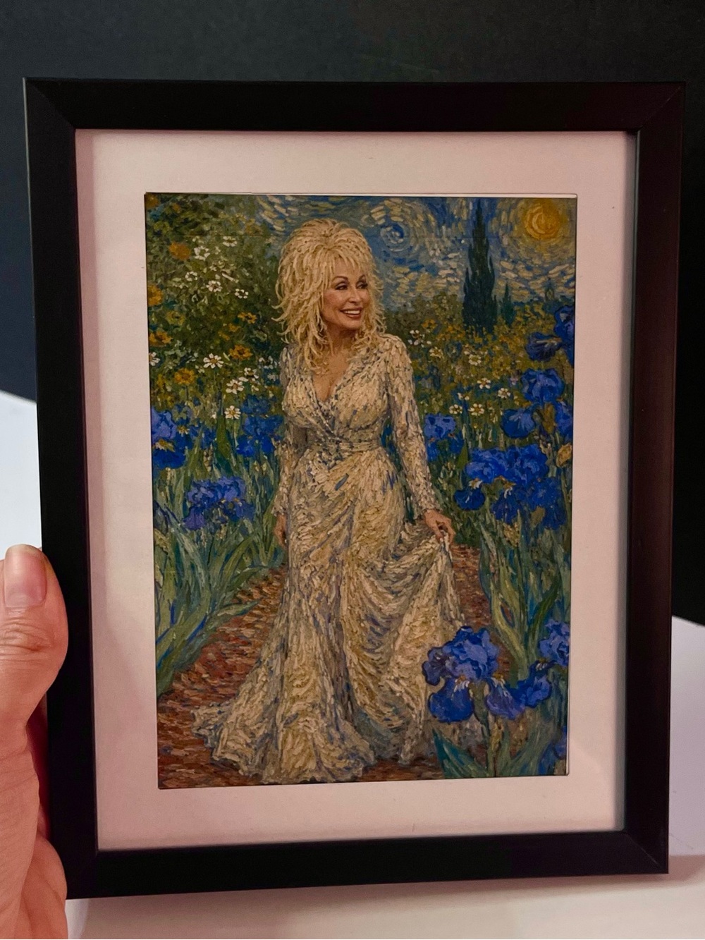 Dolly Parton in Van Gogh garden style Framed Matte Paper Art Paper Print